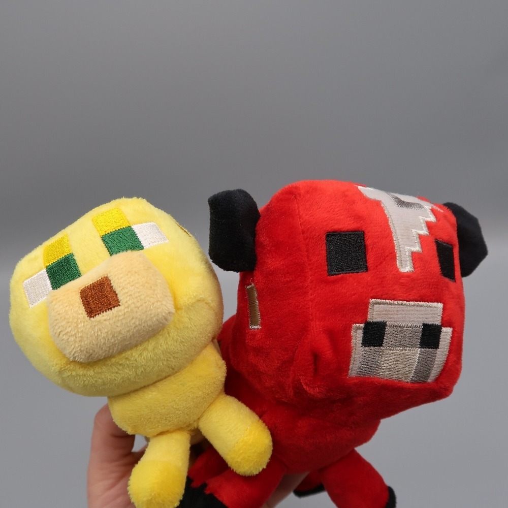 MOJANG Lot 2 Minecraft yellow Ocelot and Red Cow Plush Stuffed Animal